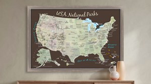 GeoJango Maps, USA National Park Sticker Map and 50 State Tracker - Modern Design| 24x16 24x18 30x20 36x24 Inch Map Poster (24x18)