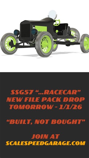 New Year, New Pack! The full SSG57 drops tomorrow for member download! Over 70 STL files including Model A engine speed parts and this full Model T Speedster printable kit! Join now to get it when it drops! www.scalespeedgarage.com #modelcar #3dprint | Scale Speed Garage - 3D Printing for Model Cars and Trucks