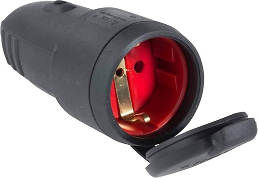 as - Schwabe Gummikupplung 230 V / 16 A mit Schutzkappe - Schuko Kupplung mit Schutzkappe - Schutzkontakt-Kupplung für Außenbereich geeignet - IP44 - Made in Germany - Schwarz, 60415