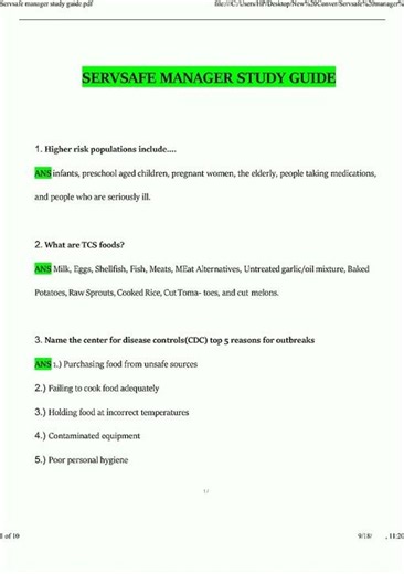 ServSafe Manager Study Guide Questions and Answers Verified Solutions 1419 new video