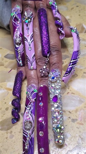 purple long nails and design