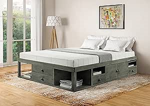 Amazon.com: Mega Solutions Gen-Z Storage Platform Bed with Drawers (Queen Size, Galaxy Grey) : Home & Kitchen