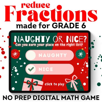 Christmas Fraction Game Winter Themed Math Challenge Game Worksheets 6th Grade