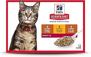 Hill's Science Diet Adult 1-6, Adult 1-6 Premium Nutrition, Wet Cat Food, Variety Pack: Turkey; Chicken; Turkey & Liver Minced, 5 oz Can Variety Pack, Case of 12