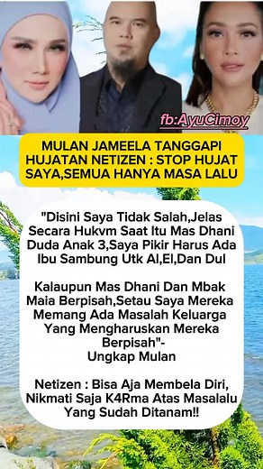 2.4K views | Mulan jameela akhirnya angkat bicara soal huj4tan netizen‼️ #fypreels #jangkauanluas #trendingnow #viralnow #ayucimoyvlogFyp #viralreels #monetisasikonten #bonus #reelsQuotesHidup #reelsinspirasihidup #nasehatkehidupan | Ayu Cimoy Vlog | Facebook
