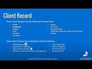 HMIS New User Training: Client Record Navigation Tabs