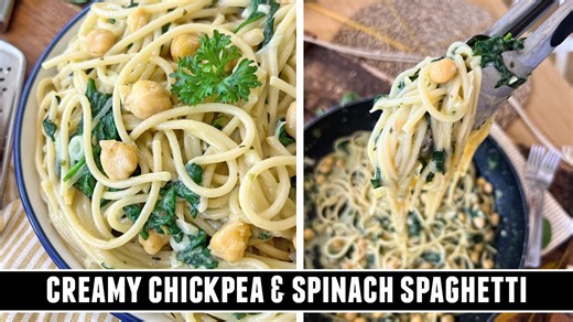 Creamy Chickpea & Spinach Spaghetti — Possibly the Best Vegetarian Pasta
