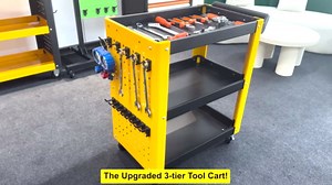 3 Tier Rolling Tool Cart on Wheels, Mechanic Storage Organizer, Rolling Work Cart with Pegboard for Garage, Workshop, Warehouse (Red and Black)