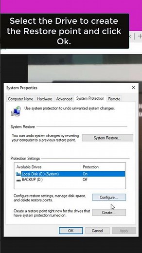 How to create a Restore point in Windows 10 #windows10 #windows11