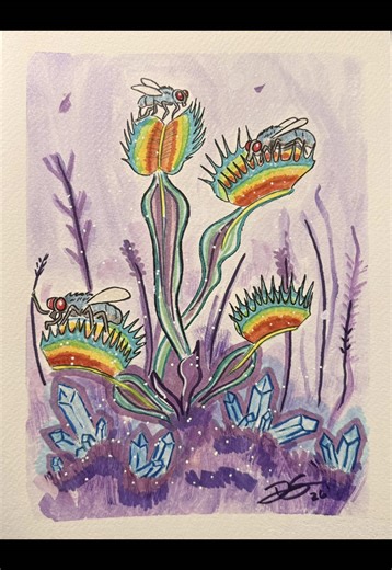 These flies are doomed from the wrath of the trap #venusflytrap #artistoftiktok #watercolor #alcoholmarkers #tiktokart