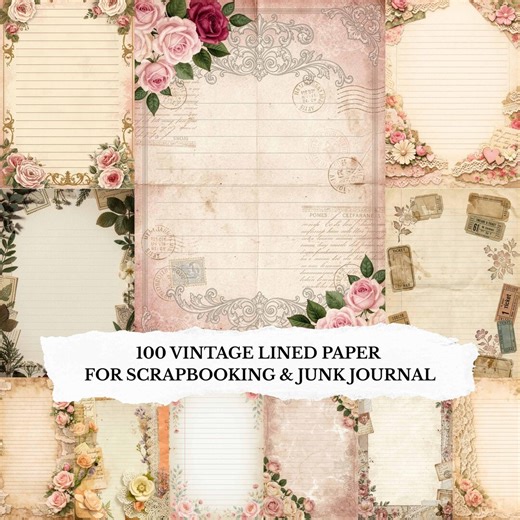 Vintage Shabby Chic Lined Paper, 100 Printable Journal Pages, Junk Journal, Romantic Floral Scrapbook Papers, Digital Download - Etsy