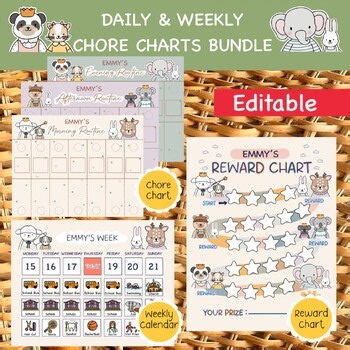 Editable Morning, Evening Routine Chore Chart Daily Visual Schedule Reward Chart