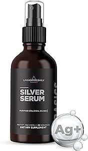 Livingood Daily Colloidal Silver Liquid Spray, Purified Silver with Deionized Water for Daily Wellness Support, Oral Hygiene, Skin Care, Throat & Sinus Health, Vegan, Gluten Free, Non GMO, 4 Oz Bottle