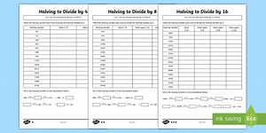 LKS2 Halving to Divide by 4, 8, and 16 Activity Pack