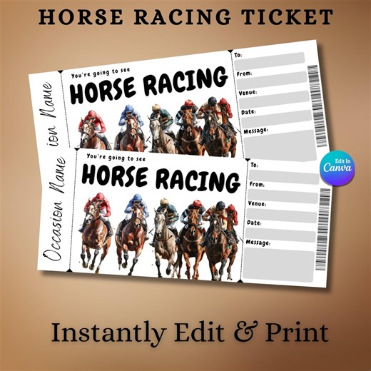 Horse Racing Ticket Template | Editable Race Ticket | Surprise Experience Gift Voucher | Horse Lover Gift | Printable 7x3in Canva Ticket - Etsy