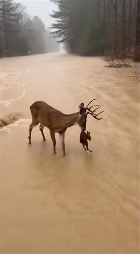 Heroic Deer Saves Drowning Rabbit