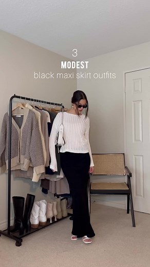Casual Black Maxi Skirt Outfit Ideas