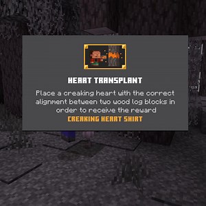Why would you want to spawn more creakings? For an in-game Creaking Heart Shirt, of course! Just craft a creaking heart block & place it lined up between two logs to complete the new rewarded achievement... then run! Learn more: https://aka.ms/RewardedAchievement | Minecraft