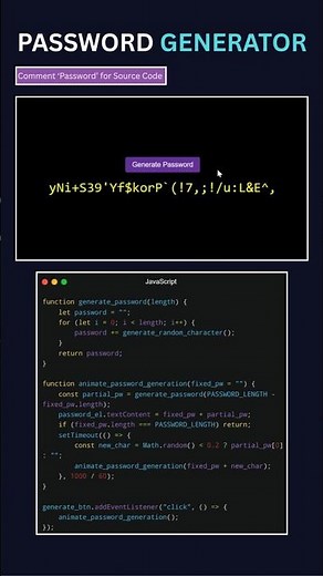 Strong Password Generator Animation | HTML CSS JavaScript | Random Password Generator #shorts