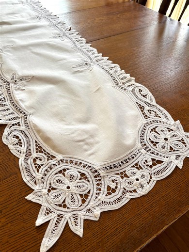 68" Vintage Battenburg Lace Table Runner