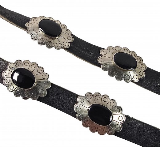 Vintage Leather Concho Belt -33.5" Nickel Silver Southwest Native American Western Boho Black Onyx - Etsy