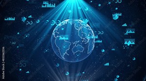 Futuristic Hi Tech Grid Earth map digital connection social network Global world data. cyberspace Blockchain technology Business finance network currency crypto mining slideshows, presentation, sci-fi