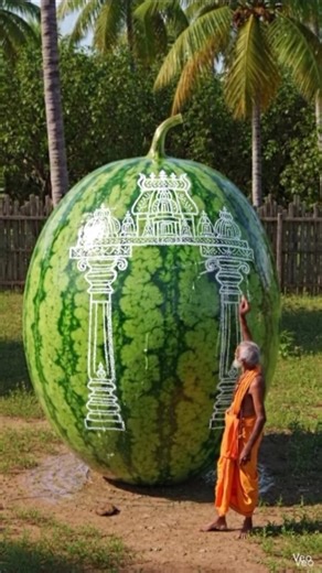 Giant Watermelon Transforms Into a Hidden Shiva Lingam Temple 😱🔱 #shorts
