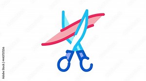 scissors cut ribbon Icon Animation. color scissors cut ribbon animated icon on white background