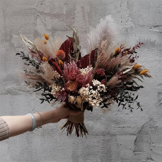 The Autumn-terracotta Rust Bridal Bouquet, Neutral Boho Wedding Flowers, Burnt Orange Pampas Grass, Desert Wedding - - Etsy