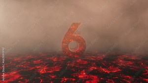 3D Countdown. Number Fly Over Lava