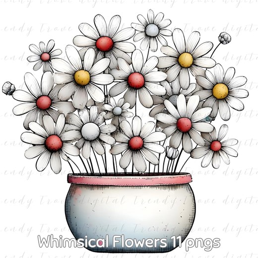 Whimsical Spring Flowers PNG Clipart: Floral Pot Illustrations, 11 PNG Files - Etsy