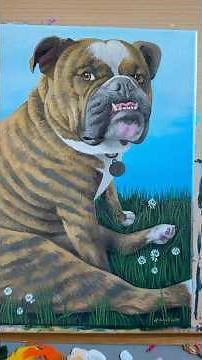 Short Brindle Dog Fur Tutorial in Acrylics Step by Step #petportrait #bulldog