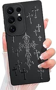 KANGHAR for Samsung Galaxy S25 Ultra Case Aesthetic Blessed Cross Jesus Christian Goth Designed for Women Girls Men, Full Camera Protection Slim Fit Soft TPU Shockproof Protective Cover - Black