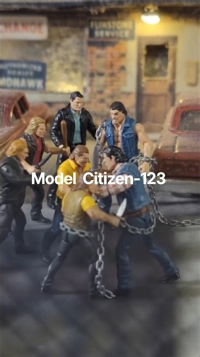 Model Citizen Tiny Worlds w/AI 1/64 "Street Brawl" (Dark Editions)Route 66 Texaco Diorama