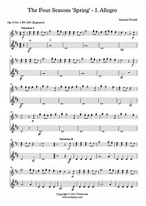 The Four Seasons 'Spring' - I. Allegro (Beginner Level) (Vivaldi) - Violin Sheet Music
