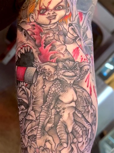 Insane Bloody Chucky Horror Half-Sleeve Tattoo