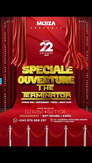 L'ouverture de terminator sera le 22/11... Kolwezi avec ses effets secondaires Félicitations manager miracle 🥰 | Boss Océan Ntambwe