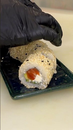 Satisfying ASMR Sushi Making - Salmon Philadelphia Roll in sesame from Scratch