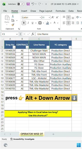 🔥 Still using mouse for filter in Excel?😳Stop wasting time!#shorts #excel #exceltips #excelshortcuts