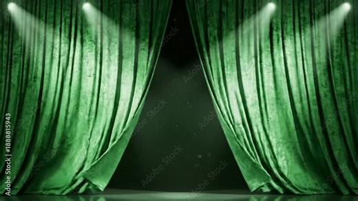 Green Screen stage theater curtain opens and closes video is looped contains transparency channel greenscreen scene 2 with distortion, overlay, glitch, static noise, scan lines on black background, 4k
