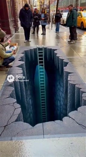 Street Artist Creates IMPOSSIBLE Hole #3dart #illusion #insane