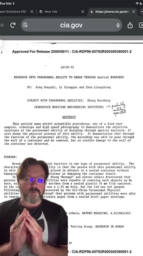 🜁📄 Declassified Research Document 📄🜁 In this video I’m reading from a declassified document released through the CIA’s Freedom of Information archive titled “Research Into Paranormal Ability to Break Through Spatial Barriers.” The document describes experiments conducted by researchers studying individuals who were believed to possess unusual abilities. According to the report, the experiments attempted to test whether a person could remove objects from sealed containers without physically o