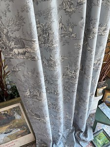 Dusty Blue Toile De Jouy Pattern Linen Curtains Panel French Country Vintage Style Grey Patterned Living Room Bedroom Elegant Drape Set of 2 - Etsy