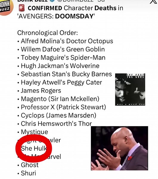 She-Hulk should die because she's an insufferable, fourth-wall-breaking lecture machine who replaced actual superhero stories with smug girlboss quips, so she gets unceremoniously flattened by a falling courtroom sign mid-monologue about how much better she is than Bruce, and nobody even bothers to revive her.#fyp #blowthisupforme #edit #doomsdaypreppers #marveltok