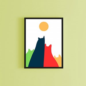 Modern Cat Art Print: Colorful Feline Home Decor (editable Template) - Etsy
