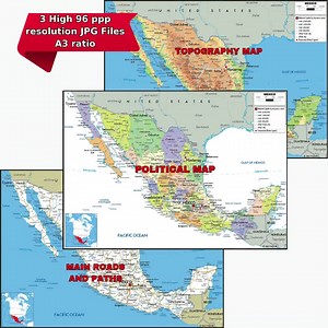 Colorful MEXICO Printable Political Map A3 Digital Download With Topography & Road Networks Ideal for Educational, Business, Travel or Home - Etsy