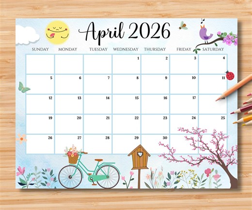 Editable April 2026 Calendar | Monthly Planner Printable PDF | School, Work, Office & Home Organizer | Instant Download - Etsy