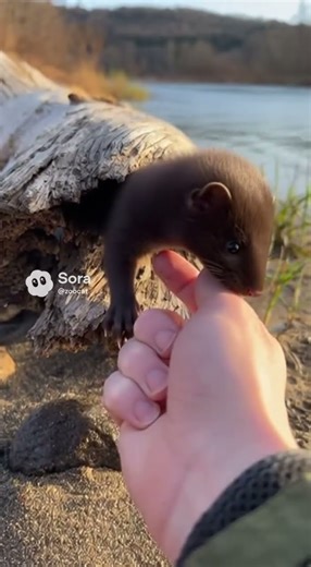 🦦 Mink Pup Peeks Out From the Riverbank Log After Two Gentle Knocks