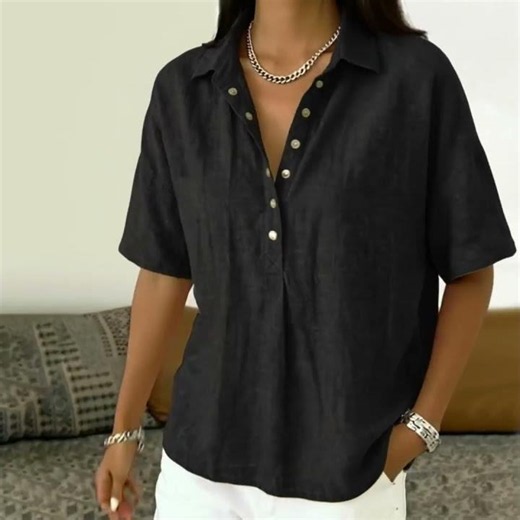 Effortless Summer Style: Women's Casual Short-Sleeved Button Pullover Top ☀️✨