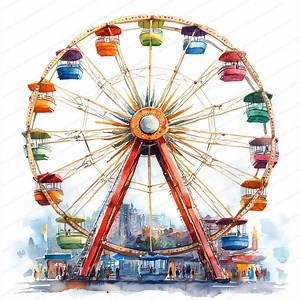 20 Ferris Wheel Clipart Collection | Whimsical Carnival Designs | Printable Watercolor Clipart | High Quality Jpgs | Paper Craft | Journal - Etsy